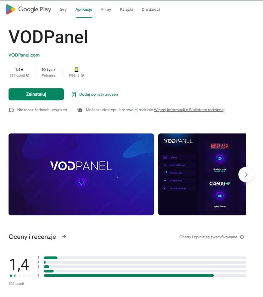 Aplikacja VODPanel - opinie